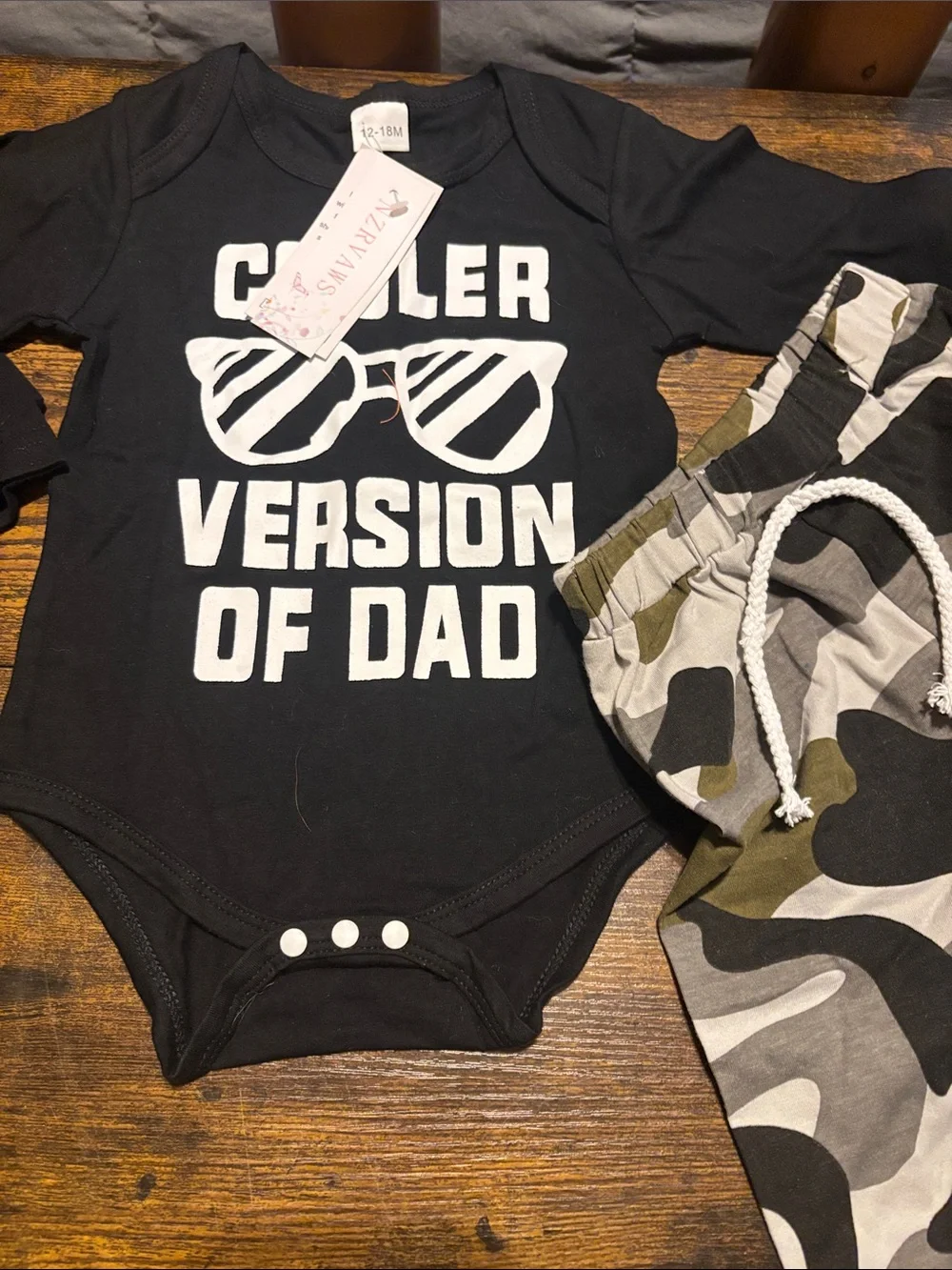 Cooler Version of Dad Black Top + Camo Pants Set